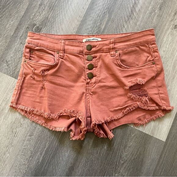 Billabong Shorts Button Fly Frayed Distressed Denim 27 Clay Brown Boho - Picture 2 of 9
